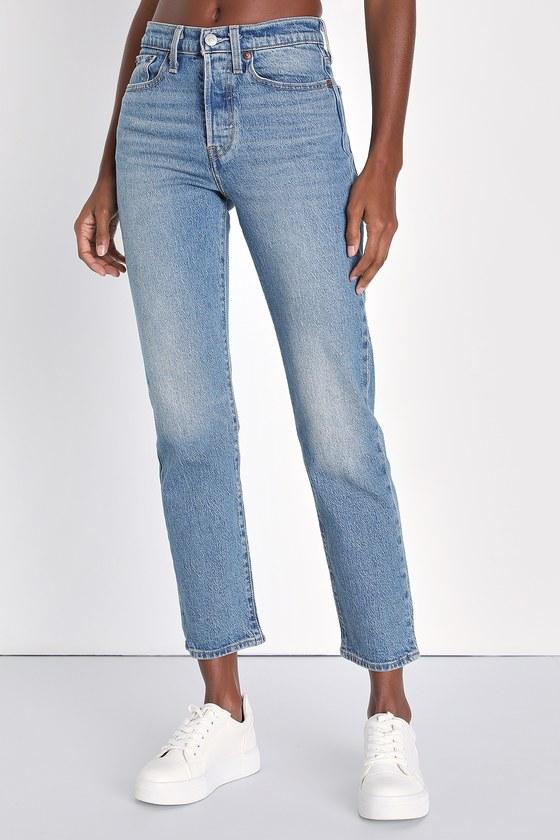 Wedgie Straight Fade Medium Wash High-Rise Cropped Jeans Product Image