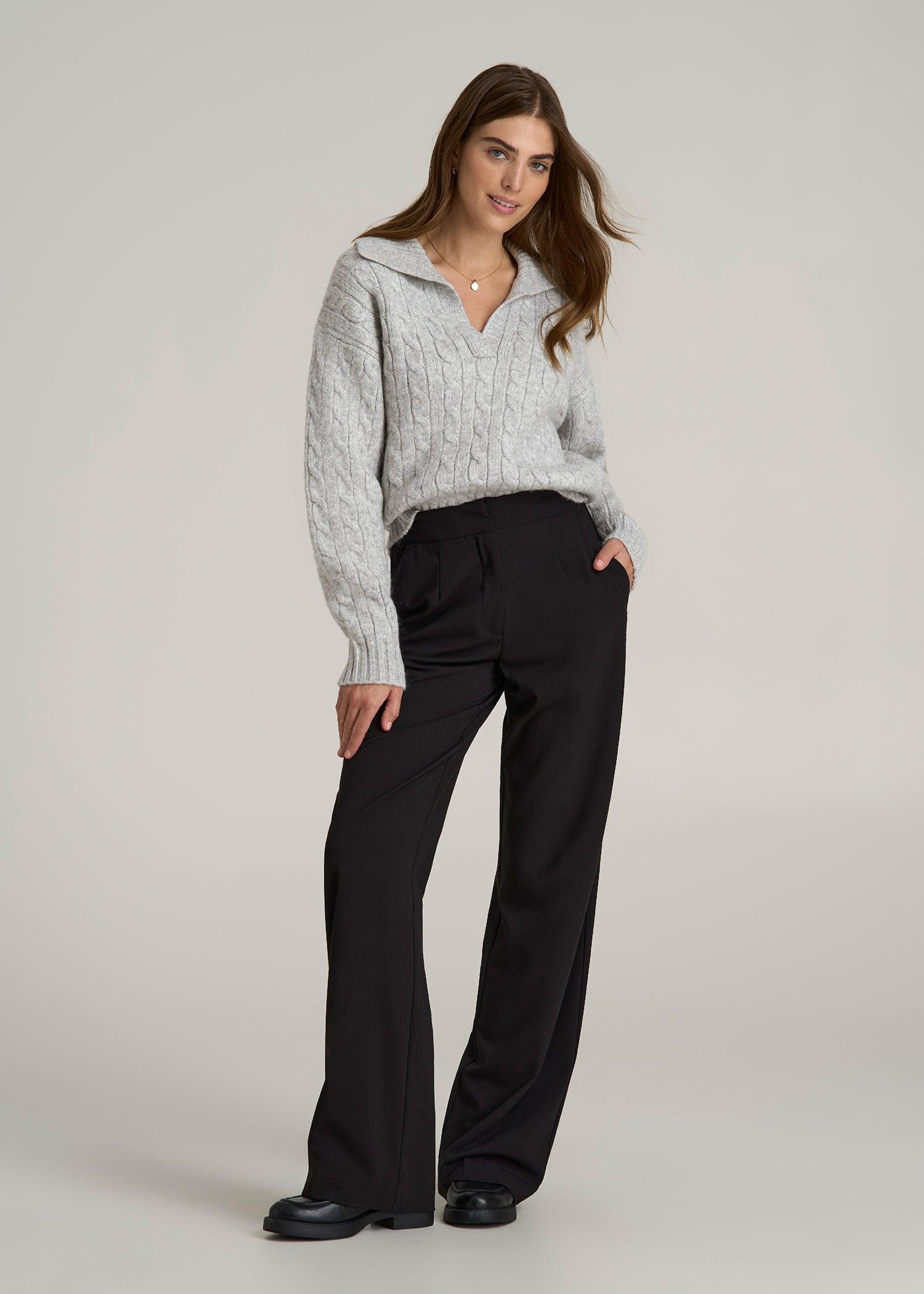 Johnny Collar Cable Knit Sweater for Tall Women in Grey Mix Female Product Image