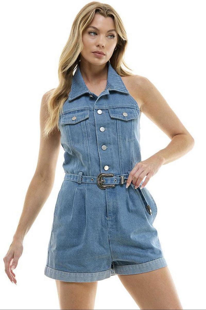 Denim Halter Romper Product Image