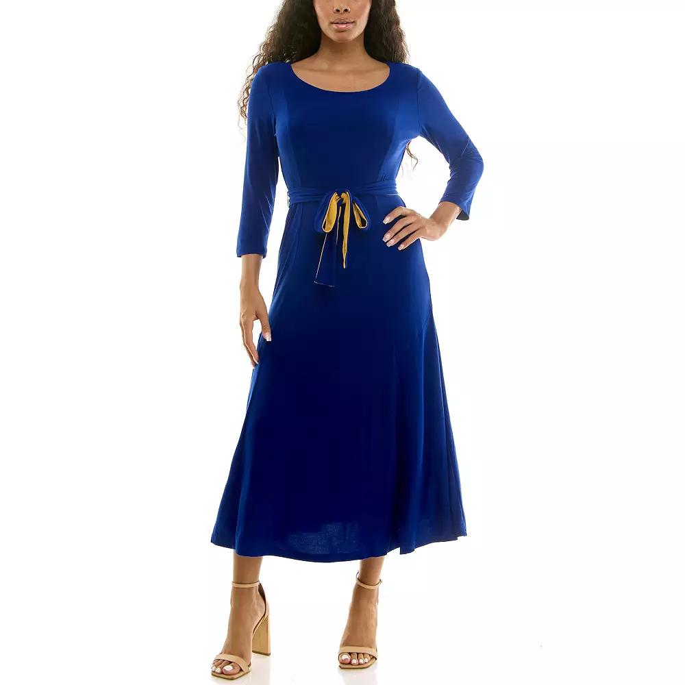 Women's Nina Leonard Sylvia Belted Midi Dress,  Product Image