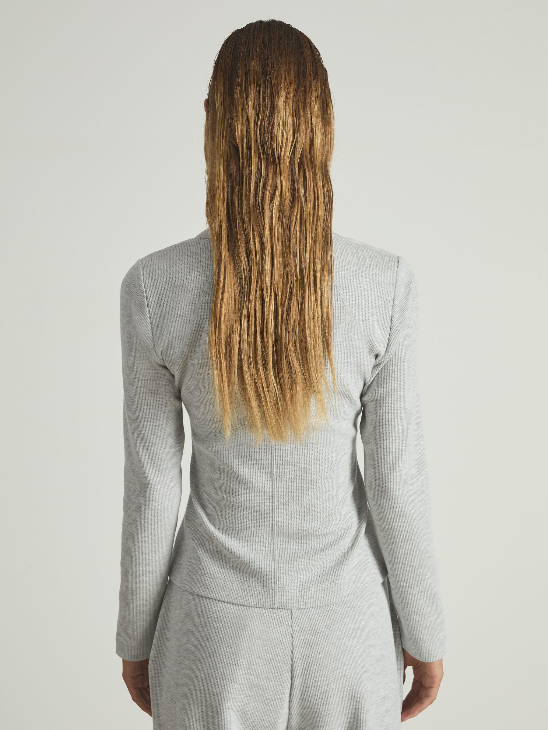 Waffle Jersey Henley Top with Cotton in Grey Marl Product Image