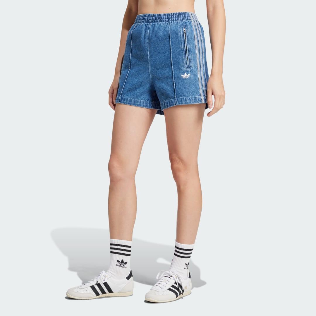 adidas Adicolor Denim Firebird Shorts True Black Denim S Womens Product Image