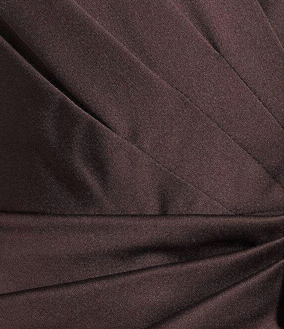 Adrianna Papell Stretch Satin Crepe Surplice V-Neck 3/4 Sleeve Side Drape Jumpsuit Product Image