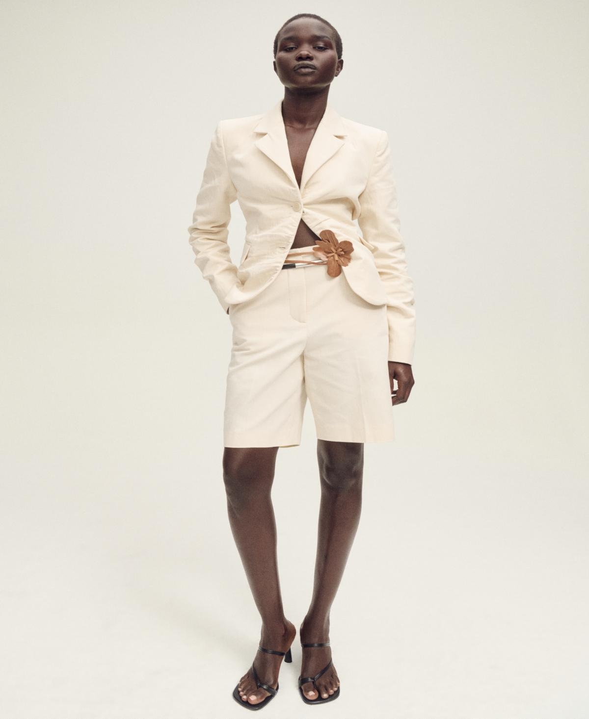 Linen-blend suit bermuda shorts - Women | MANGO USA Product Image