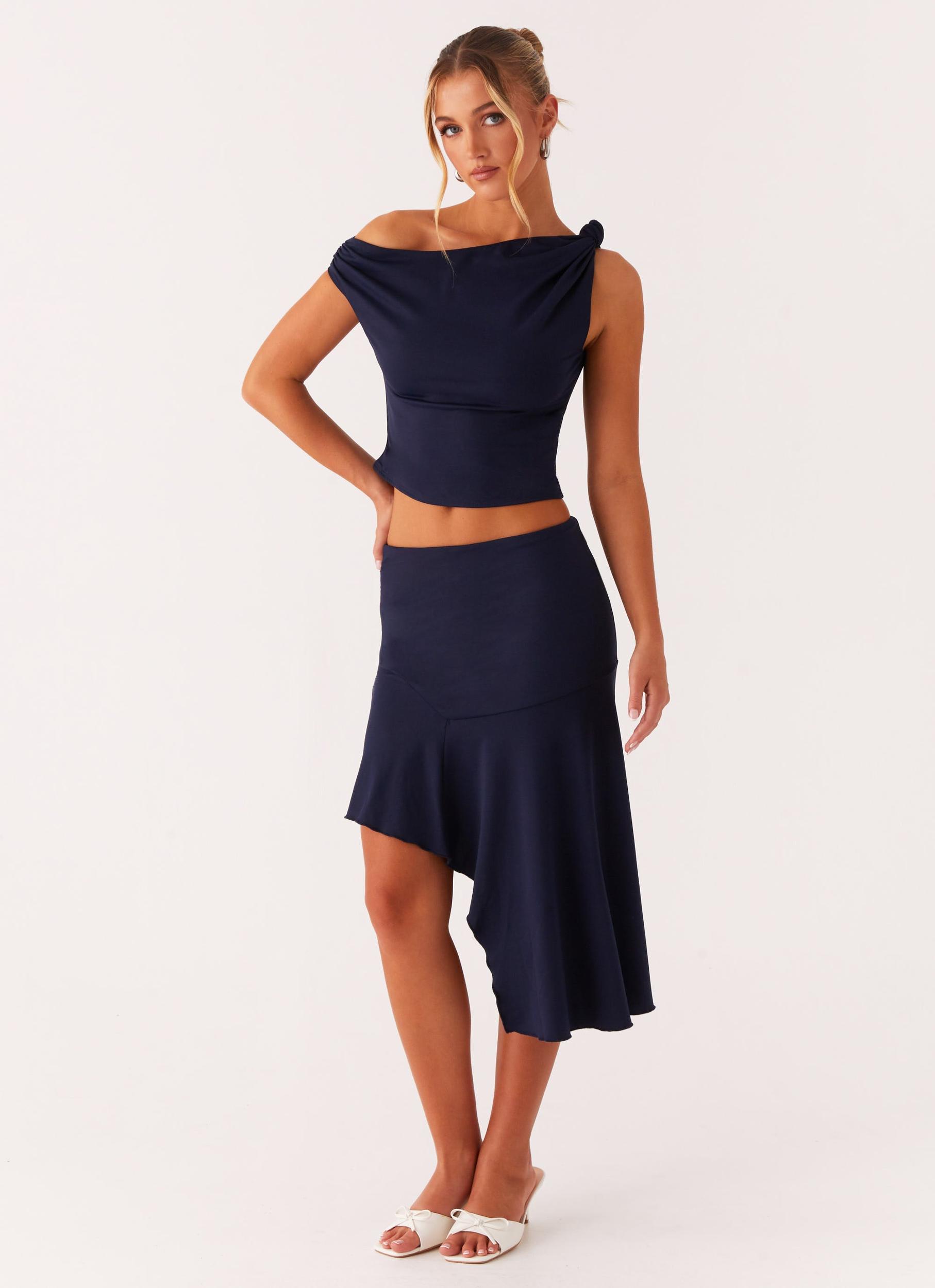 Viola Twist Shoulder Top - Navy Product Image
