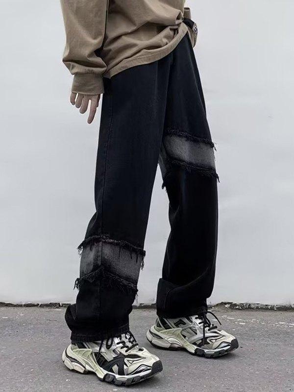 Men's Patchwork Distressed Loose Jeans Product Image