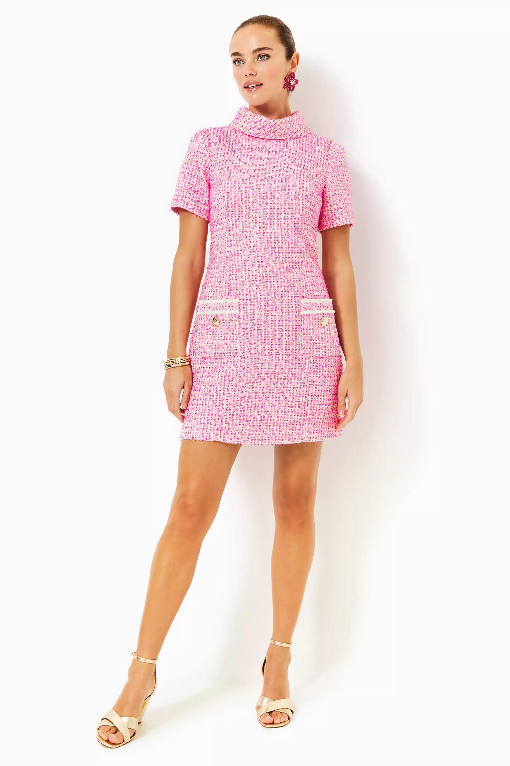 Tiessa Short Sleeve Boucle Shift Dress Product Image
