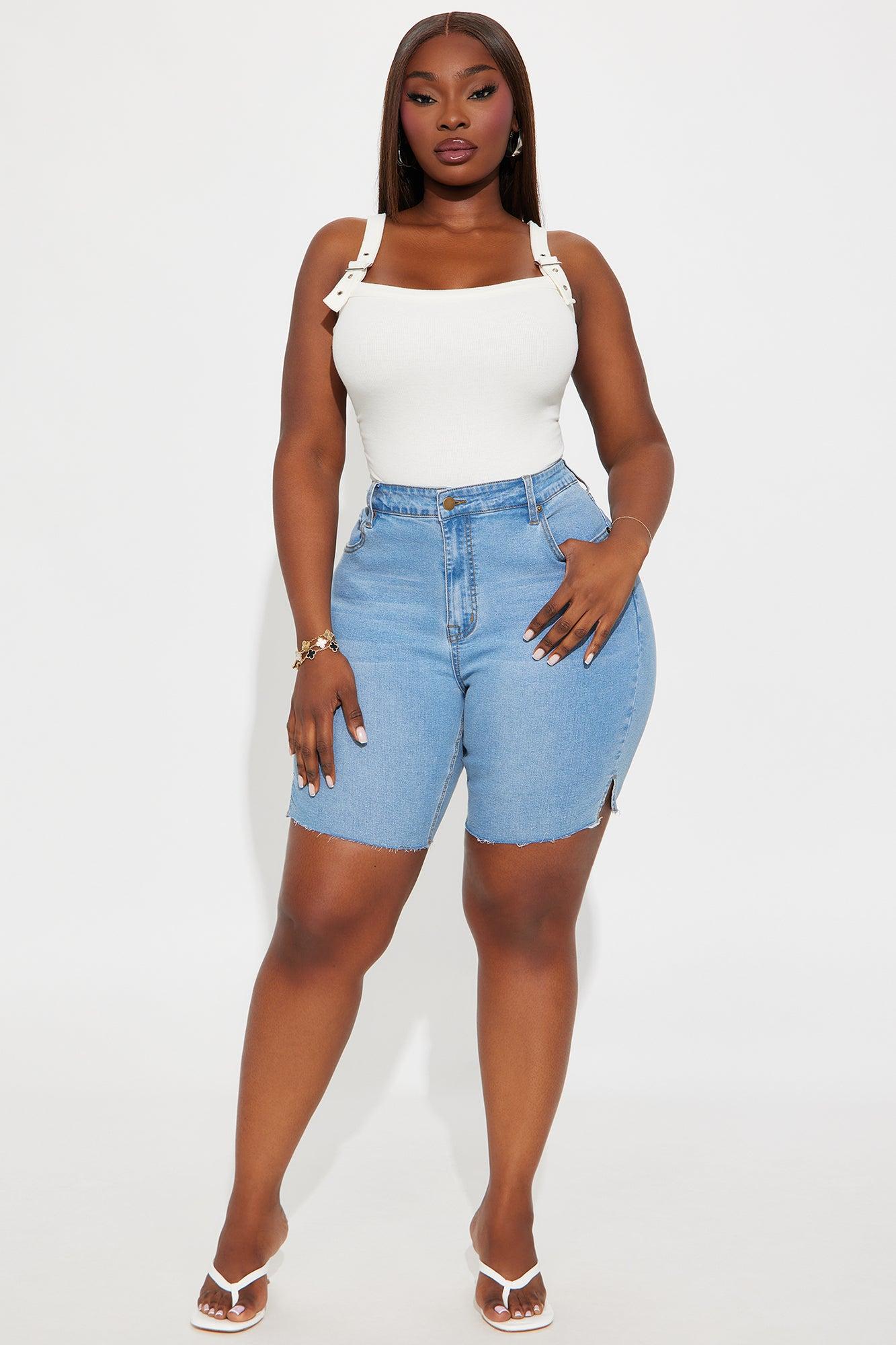 Vibe Check Curvy Bermuda Denim Shorts - Light Wash Product Image
