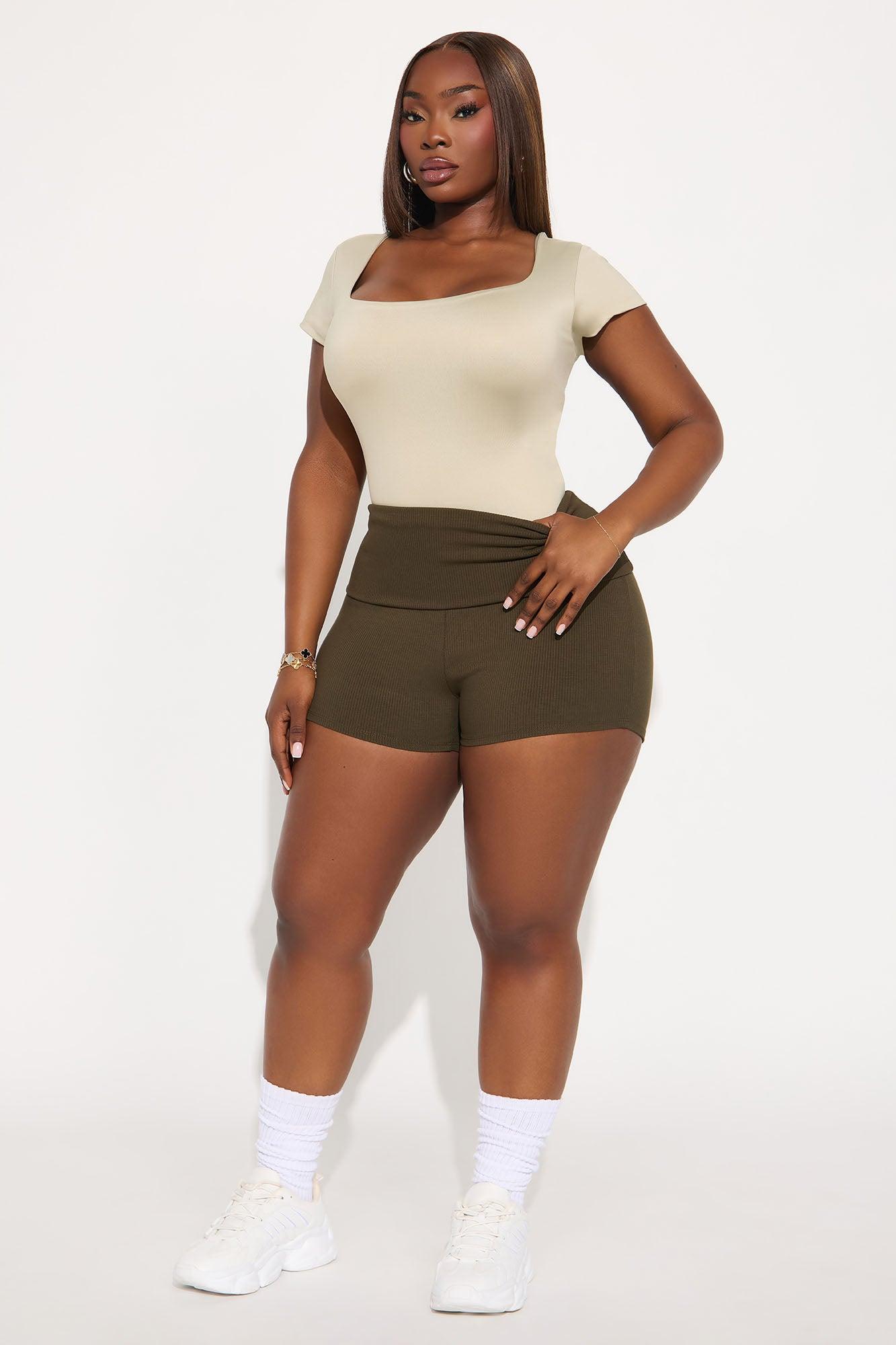 Ribbed Foldover Shorts - Olive Female Product Image