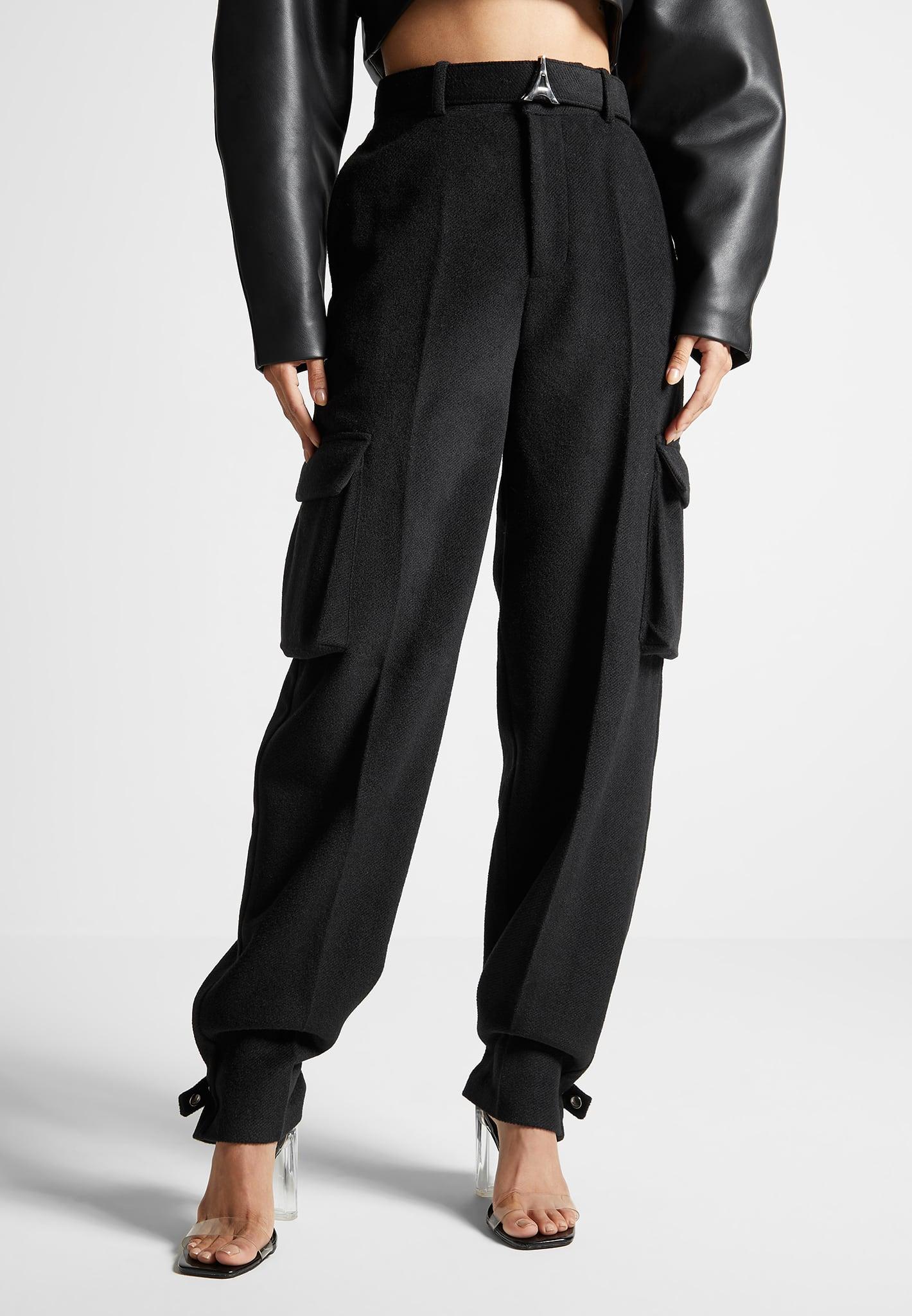 Wool Tailored Cargo Trousers - Black Female Product Image