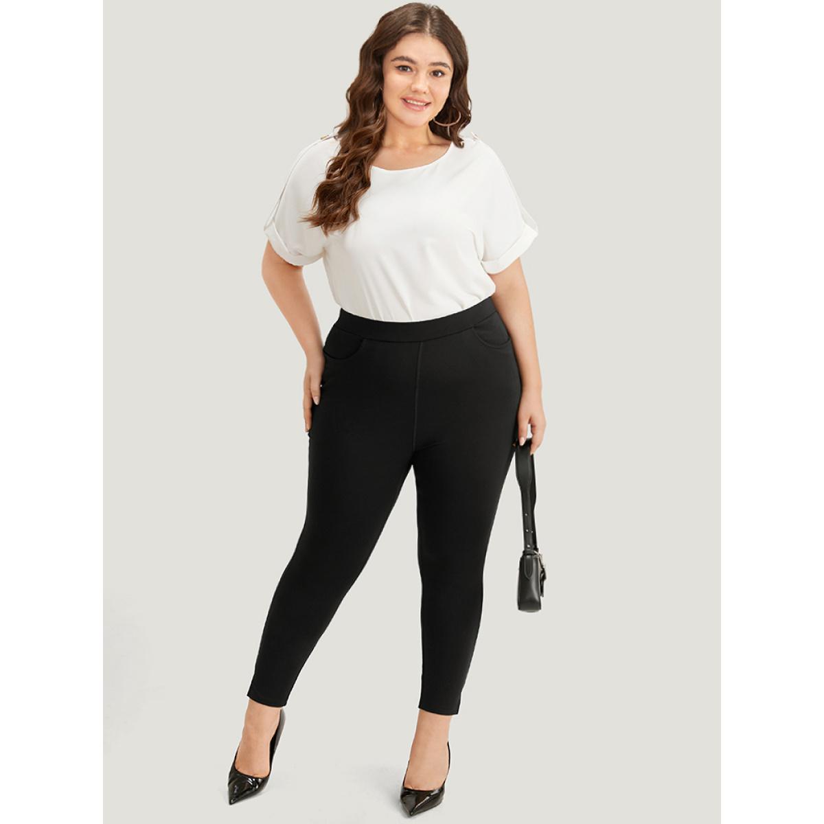 Plus Size Plain Skinny Split Hem Pocket Pants Women Indigo Office High stretch Skinny High Rise Office Leggings BloomChic 18-20/2X Product Image