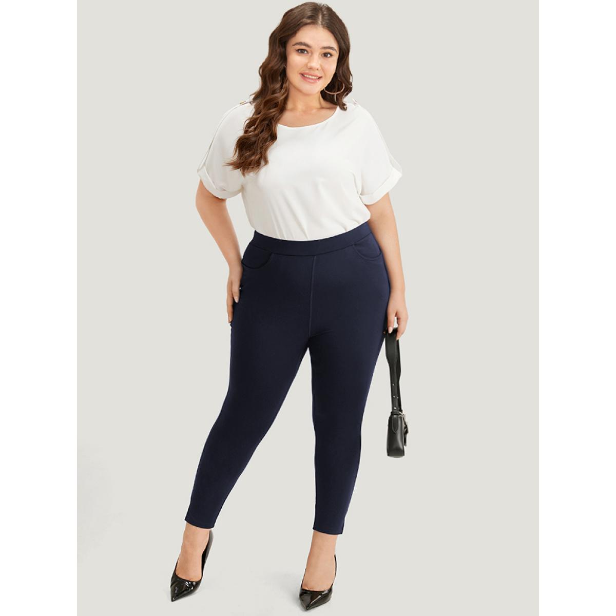 Plus Size Plain Skinny Split Hem Pocket Pants Women Indigo Office High stretch Skinny High Rise Office Leggings BloomChic 18-20/2X Product Image