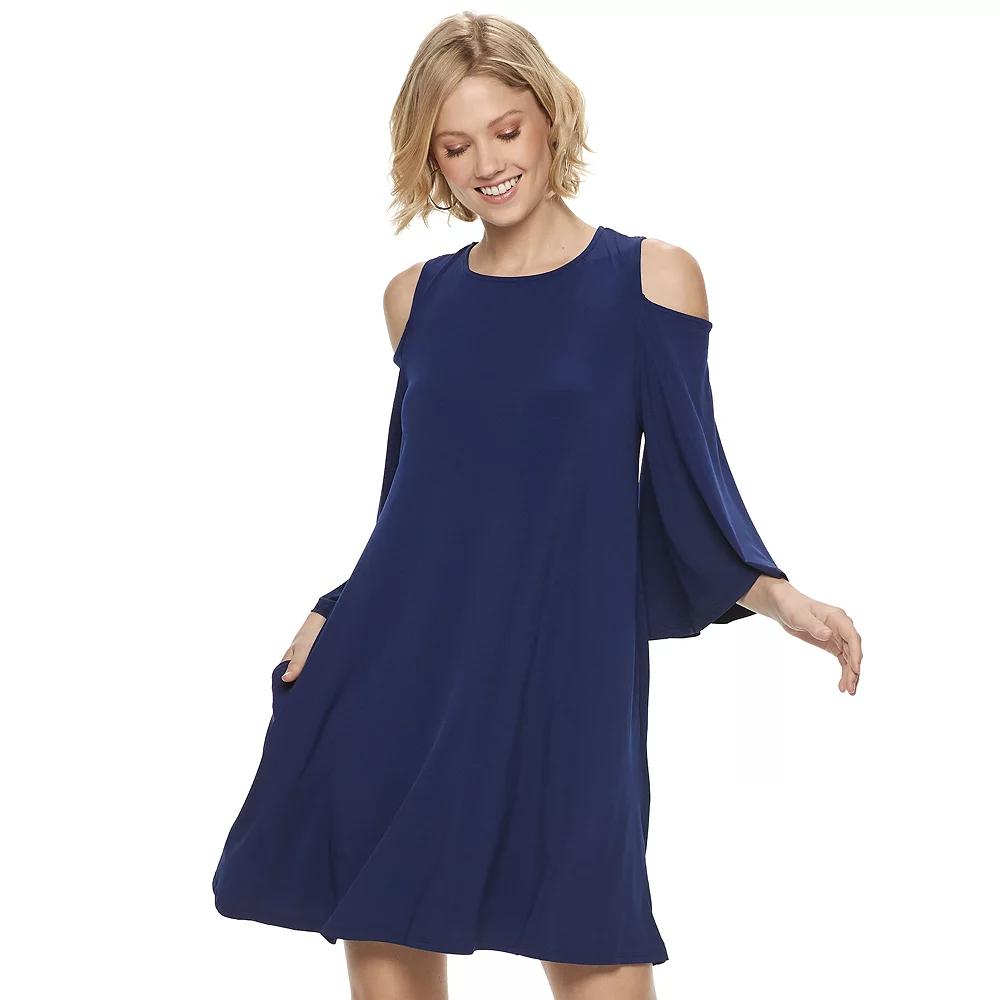 Women's Nina Leonard Draped Sleeve Cold-Shoulder Dress,  Product Image