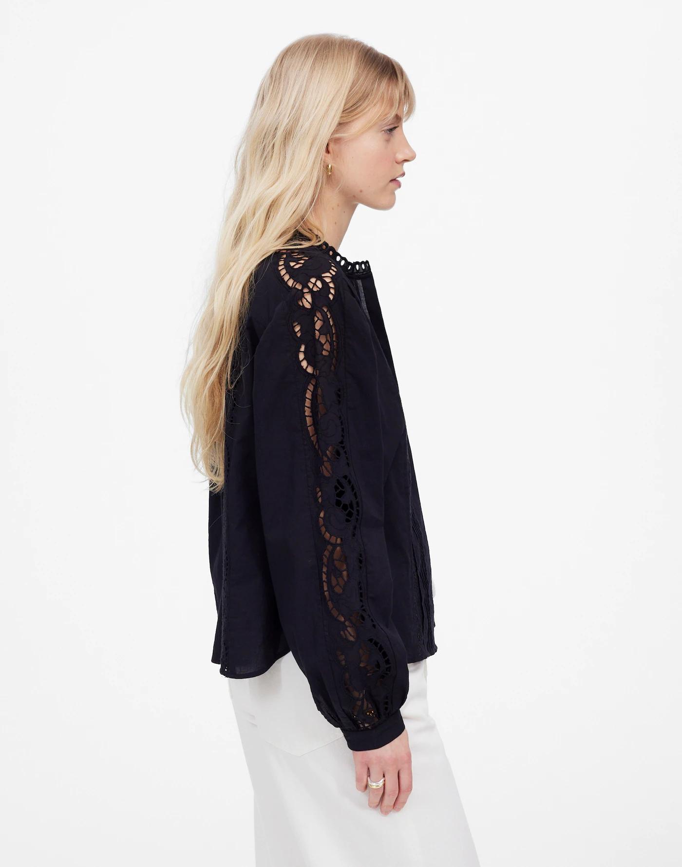Lace-Inset Pintucked Button-Up Top Product Image