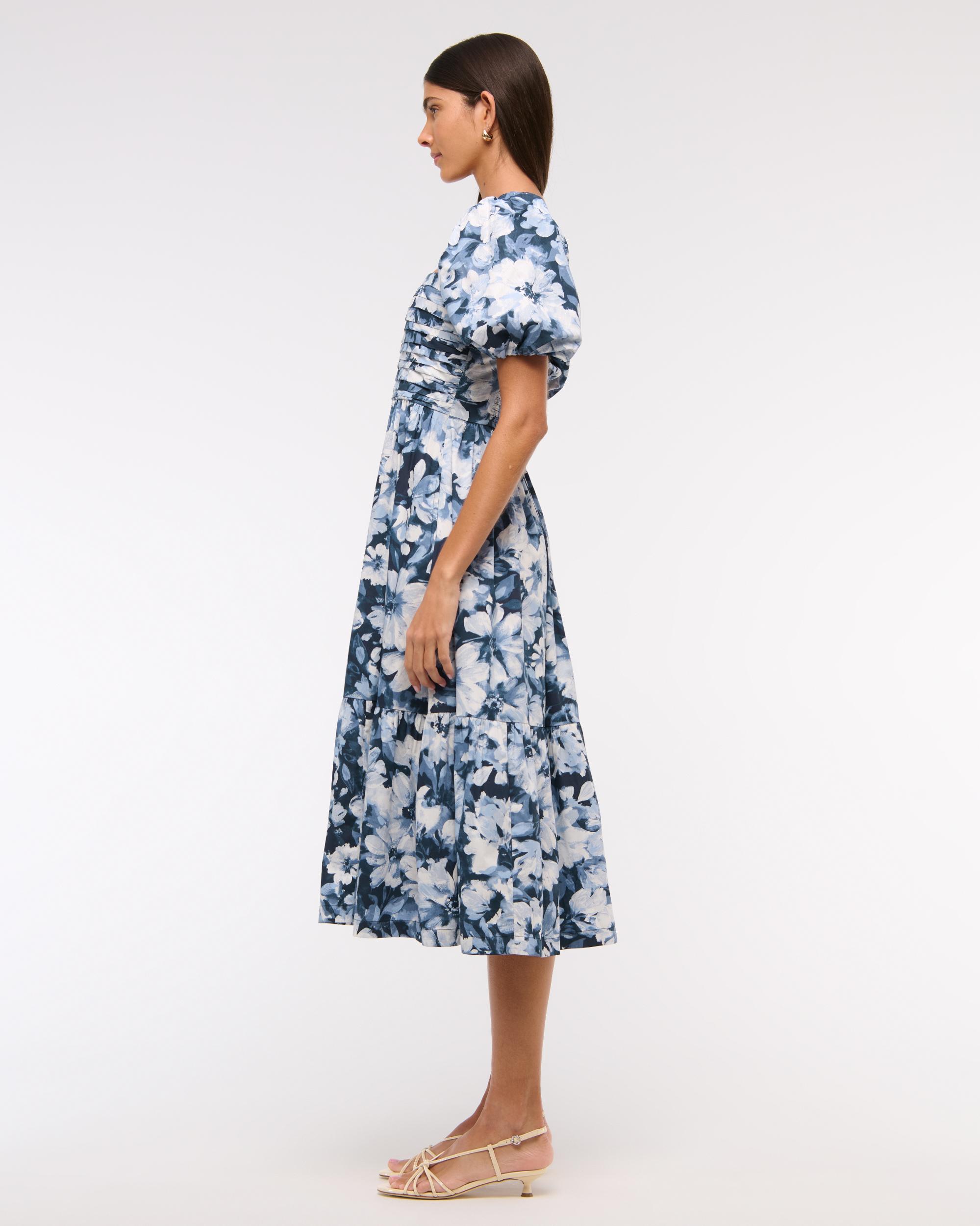 The A&F Emerson Poplin Puff Sleeve Midi Dress Product Image
