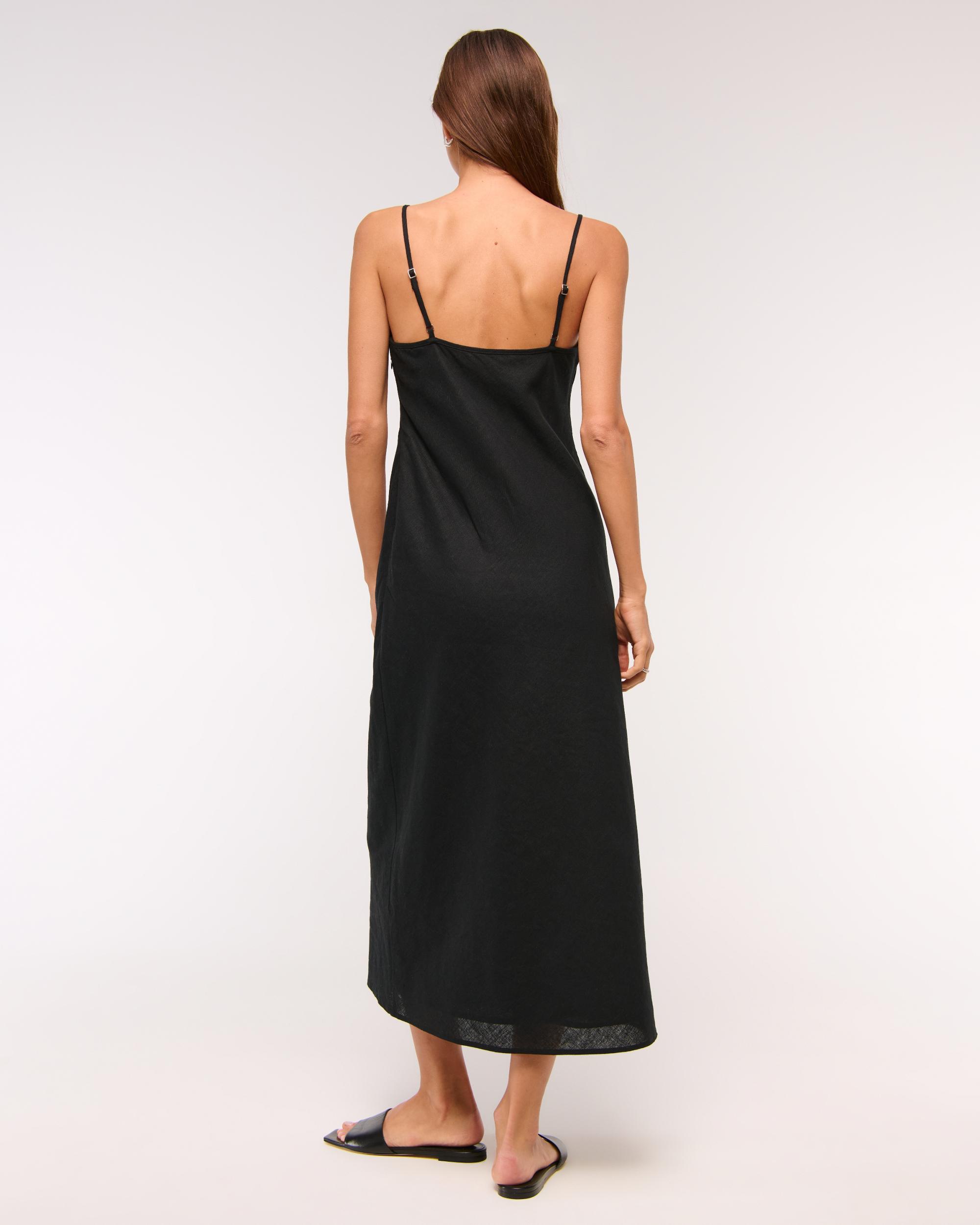 The A&F Julia Slip Linen-Blend Midi Dress Product Image
