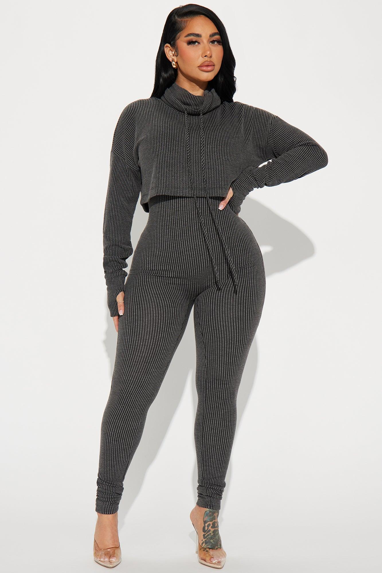Thinking It Over 2 Piece Jumpsuit Set - Charcoal Product Image