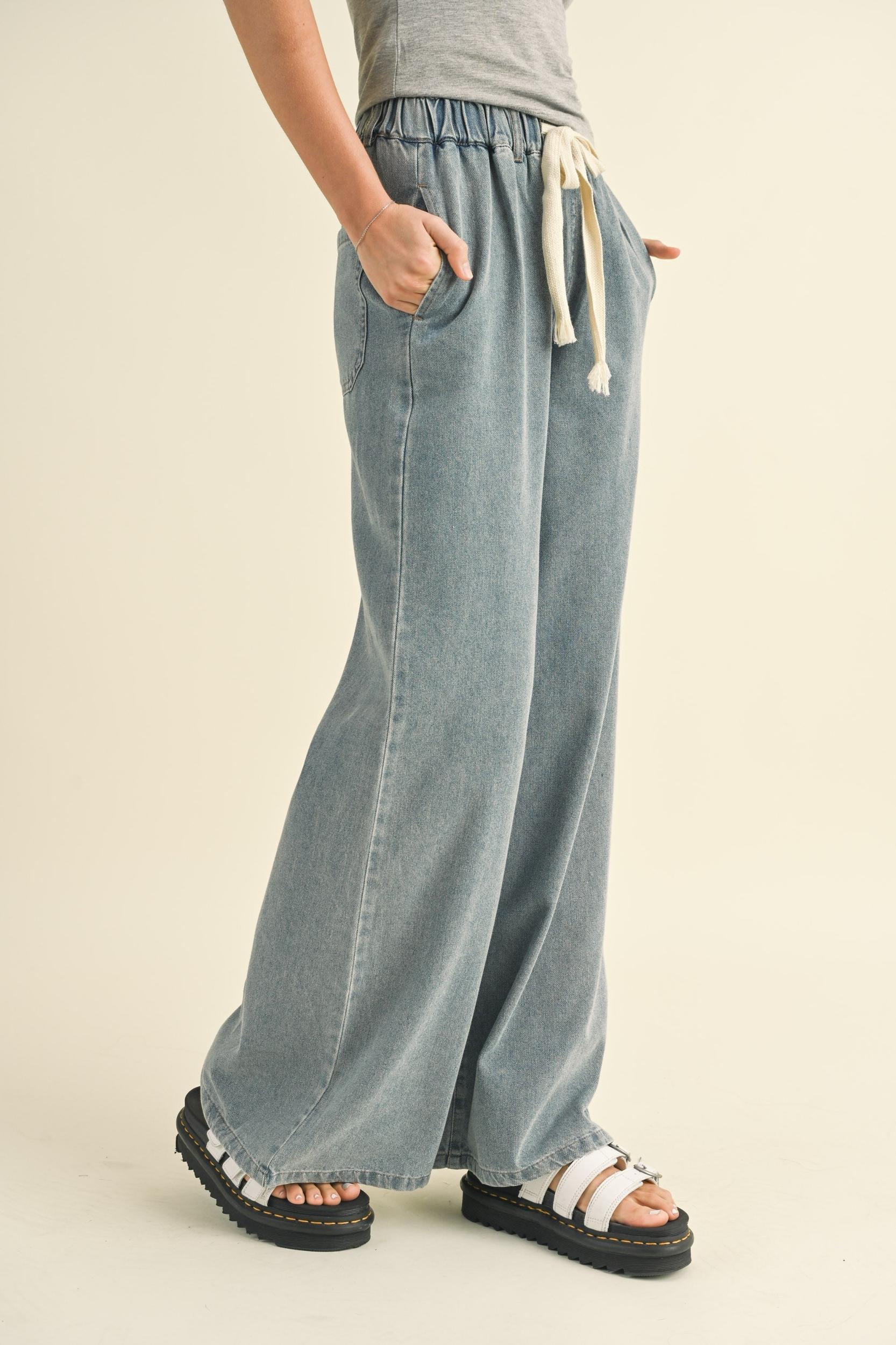 Denim Wide Leg Pants Product Image