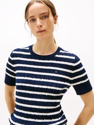 Short-Sleeve Cable Knit Crewneck Sweater Product Image