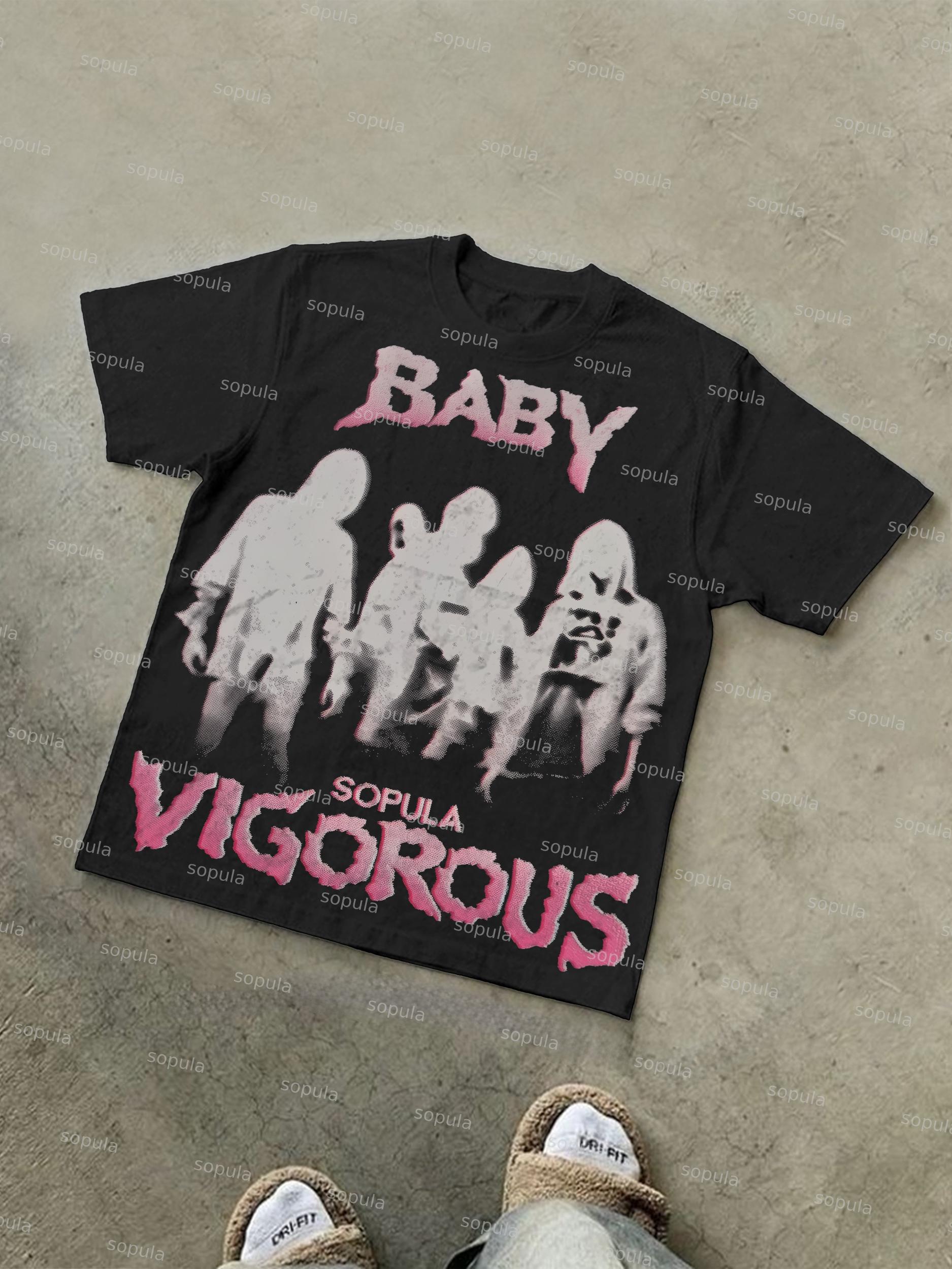 Sopula Retro Virtual Shadow Graphics Cotton T-shirt Product Image