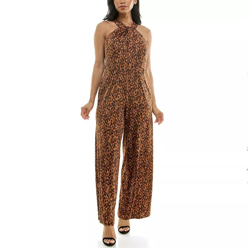 Women's Nina Leonard Printed Twist Neck Jumpsuit,  Product Image