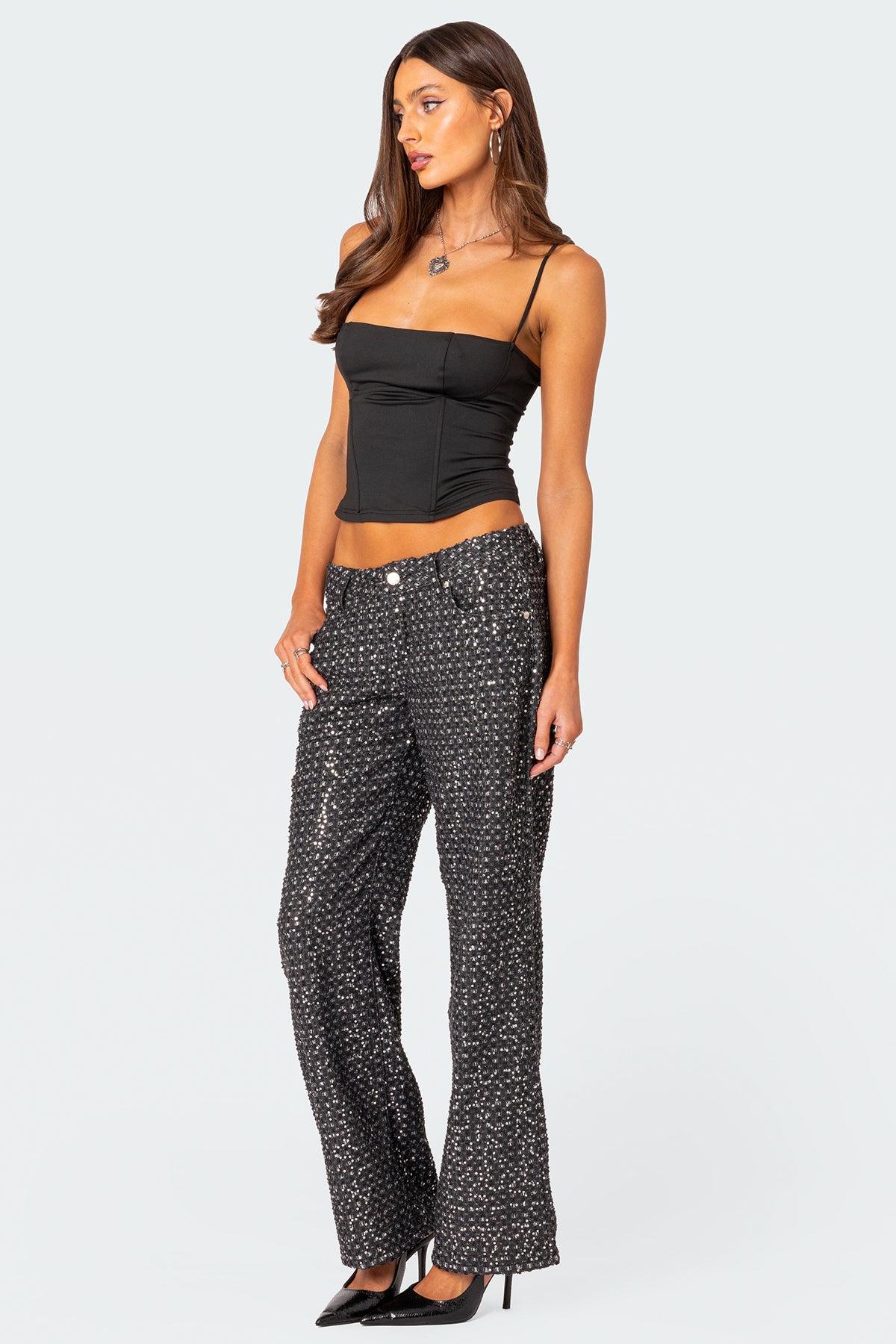 Nyah Sequin Low Rise Wide Leg Jeans Product Image