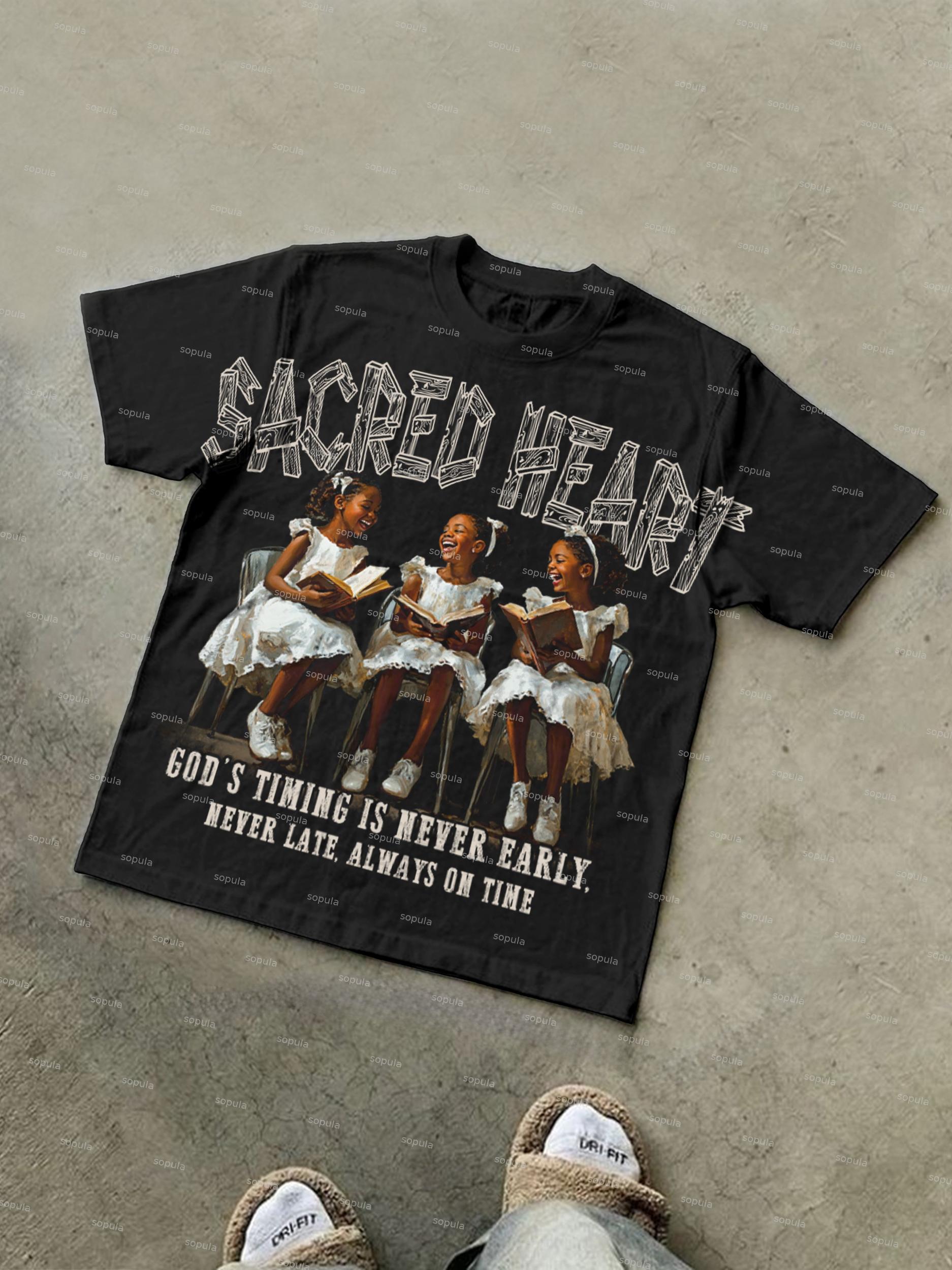 Jesus Sacred Heart Retro Graphic Cotton T-shirt Product Image