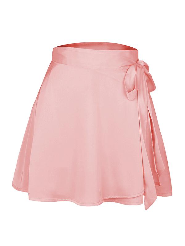 Solid Chiffon Satin Tie Up Mini Skirt Product Image