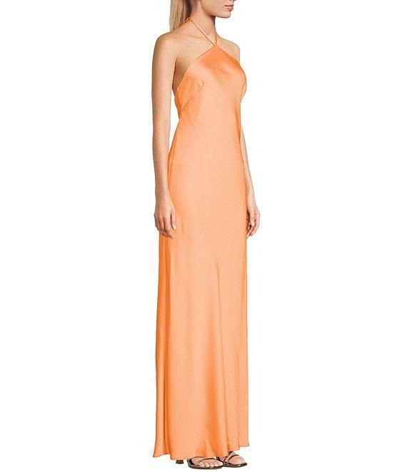 Morgan & Co. Satin Halter Neck Long Dress Product Image