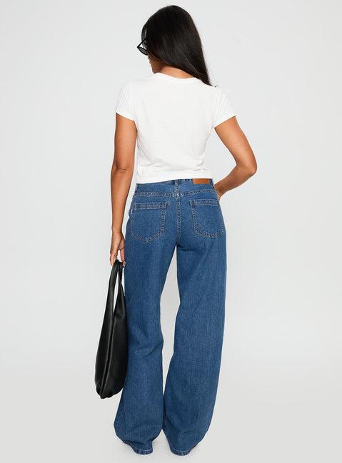 Taji Mid Rise Wide Leg Jeans Dark Blue Product Image