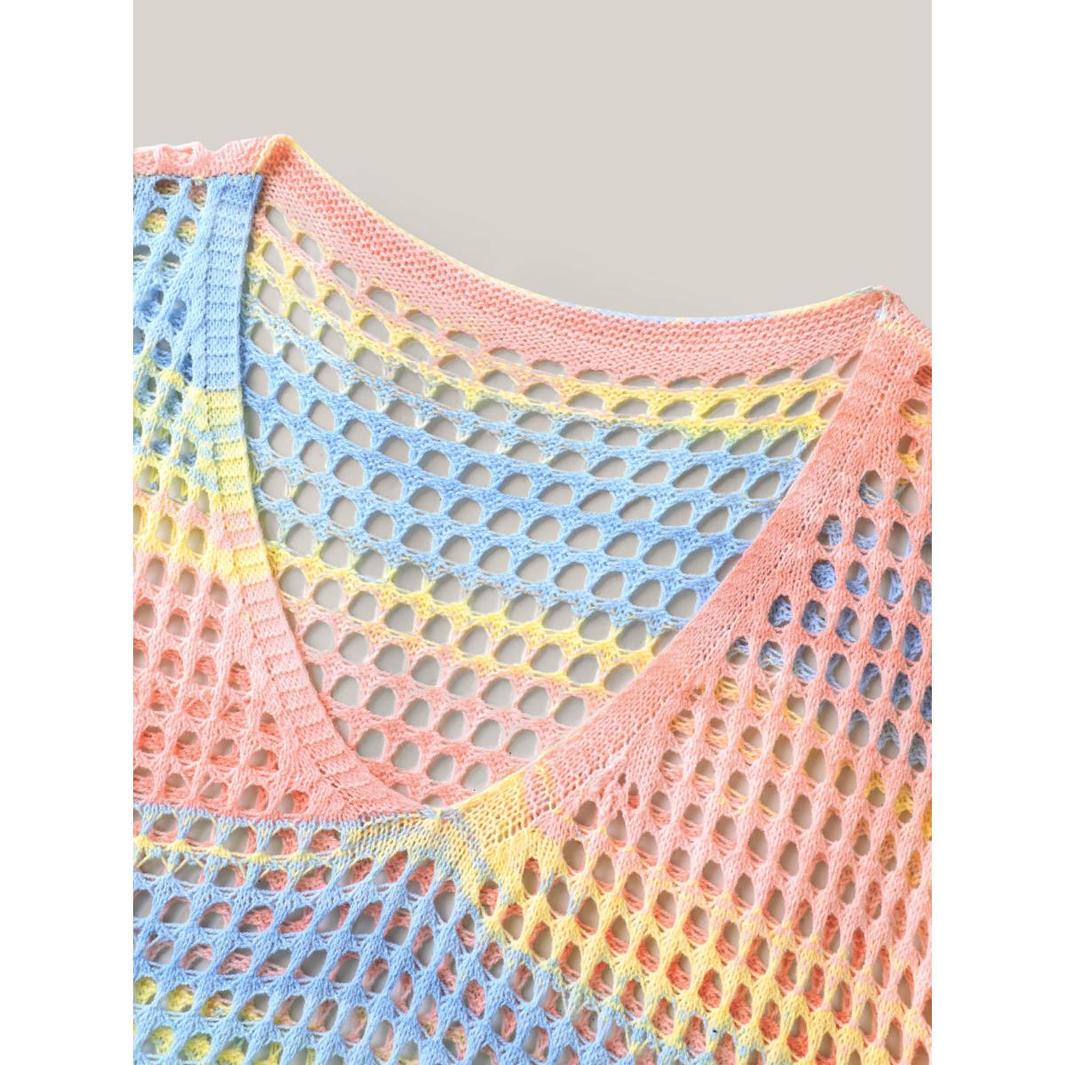 Plus Size Color Contrast Spliced Crochet Swim Cover-Up Women's Swimwear Multicolor Beach Loose Texture Curve Swim Cover Ups BloomChic 18-20/2X Product Image