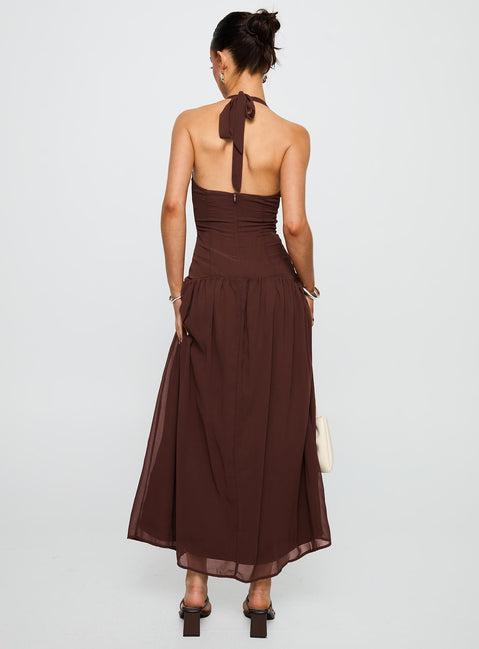 Chestnut Drop Waist Maxi Dress Brown Product Image