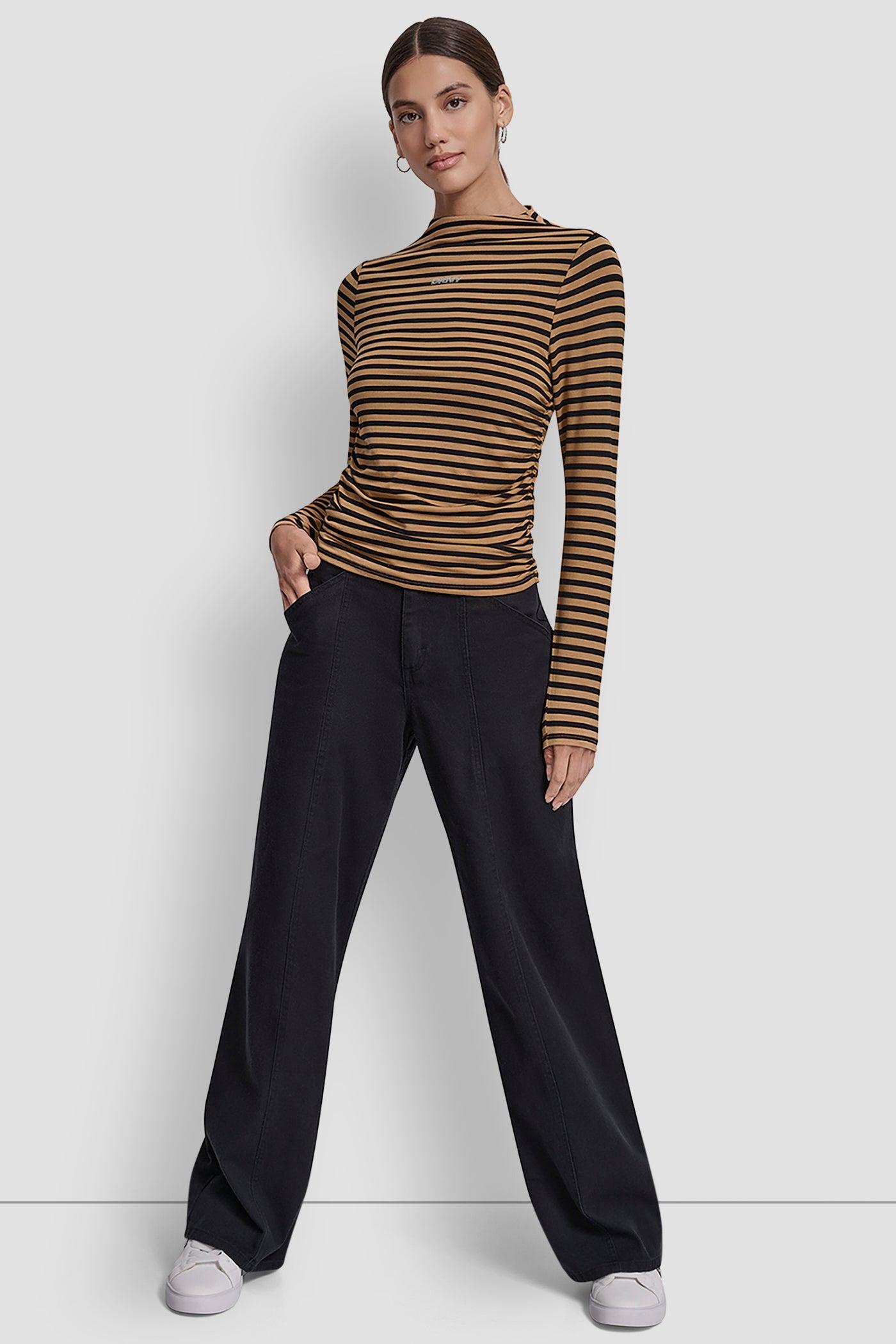 SIDE RUCHED HIGH NECK LONG SLEEVE TOP WITH RHINESTONE Product Image