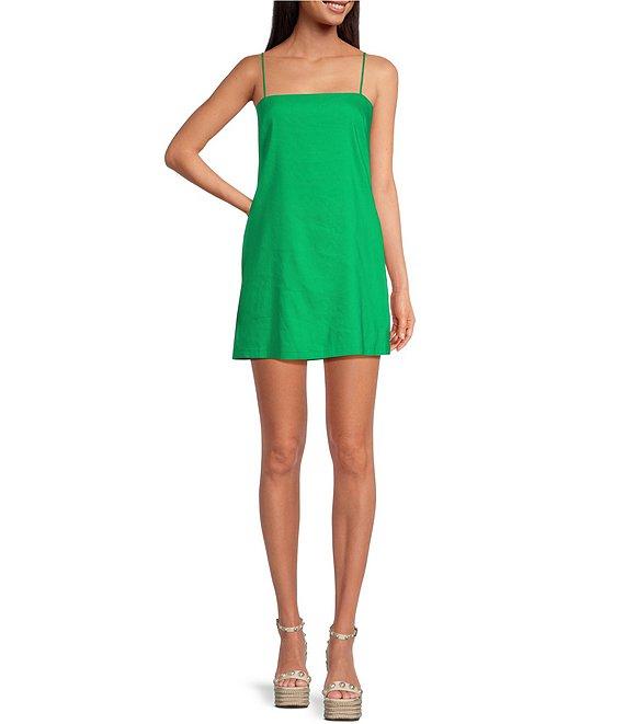 Gianni Bini Kourtney Linen Blend Straight Neck Sleeveless Short Dress Product Image