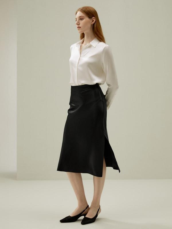 LILYSILK Silk Shirt Women - Dark Gray Mulberry Silk - Non-Toxic Dyes Concealed Mother-Of-Pearl Buttons Blouse Petite M Product Image