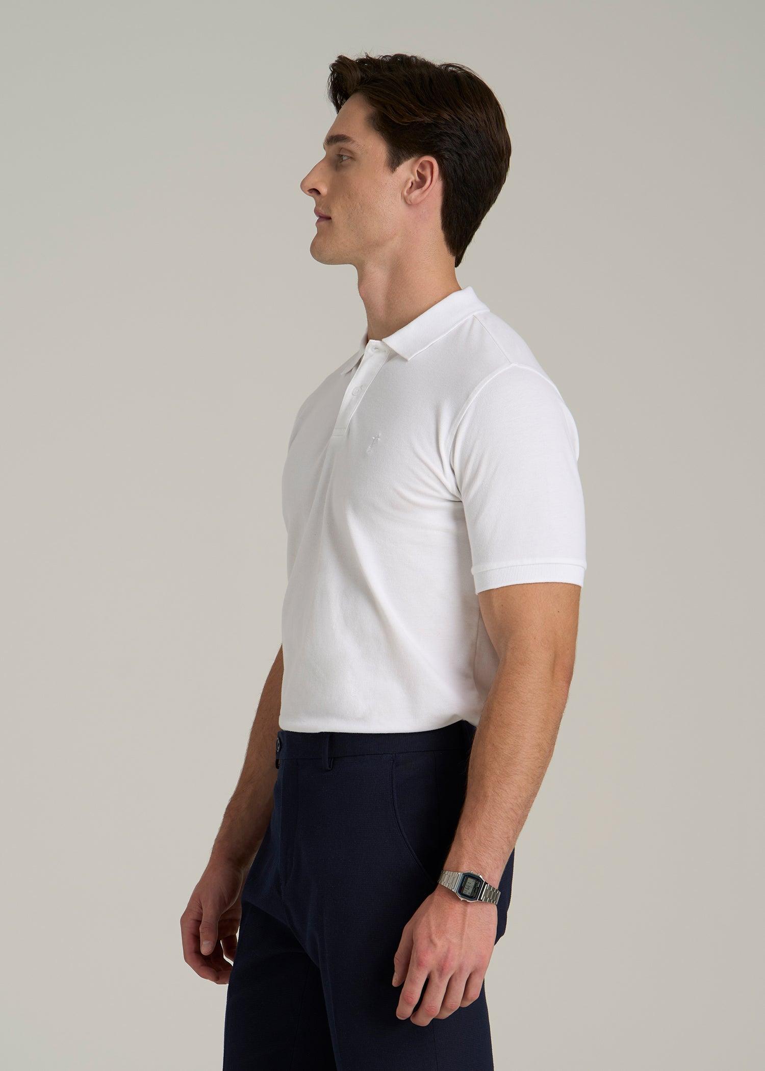Classic Polo with Embroidered Logo for Tall Men in Bright White Male Product Image