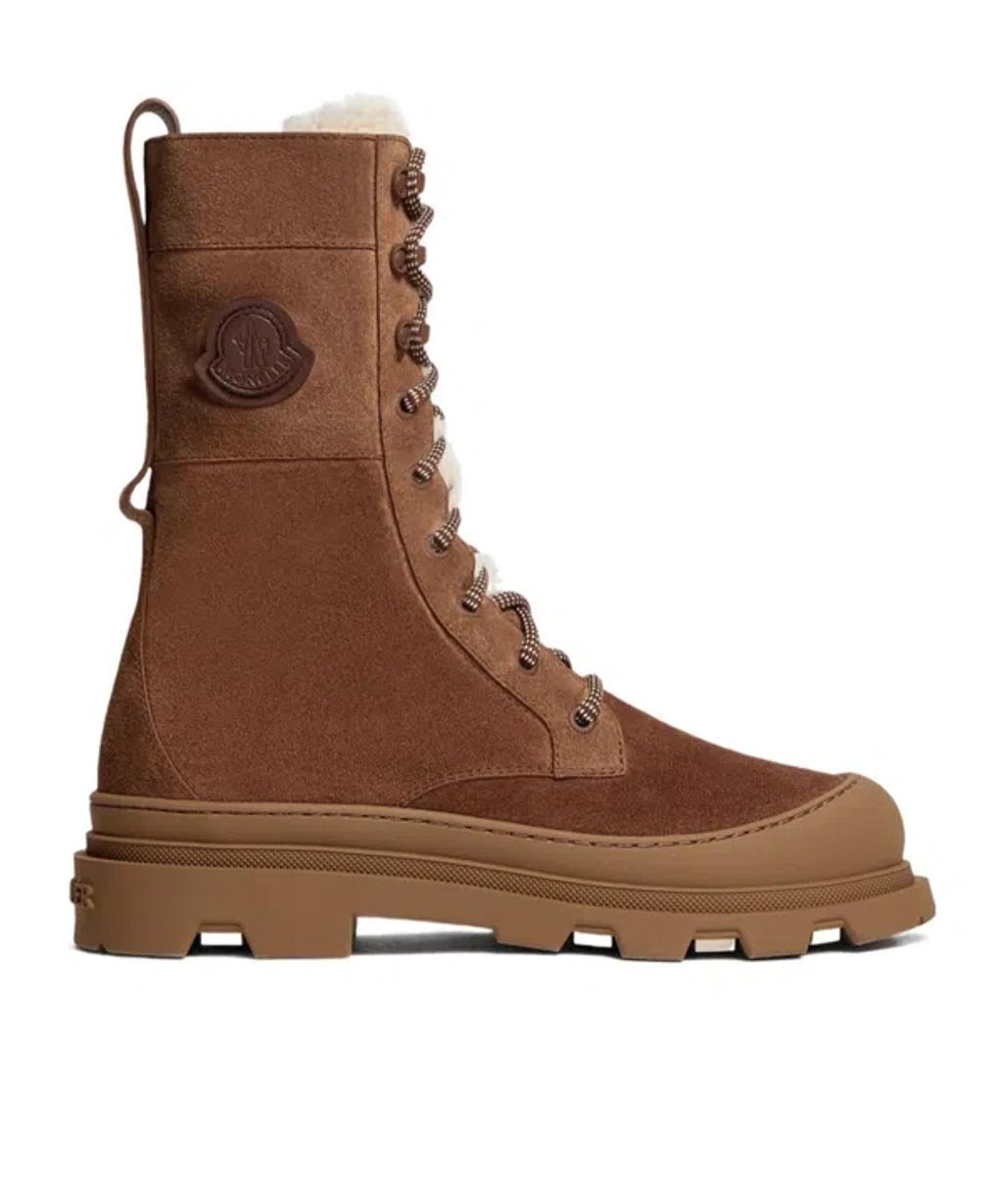MONCLER Vera High Shearling-trimmed Suede Mid-calf Boots In Brown Product Image