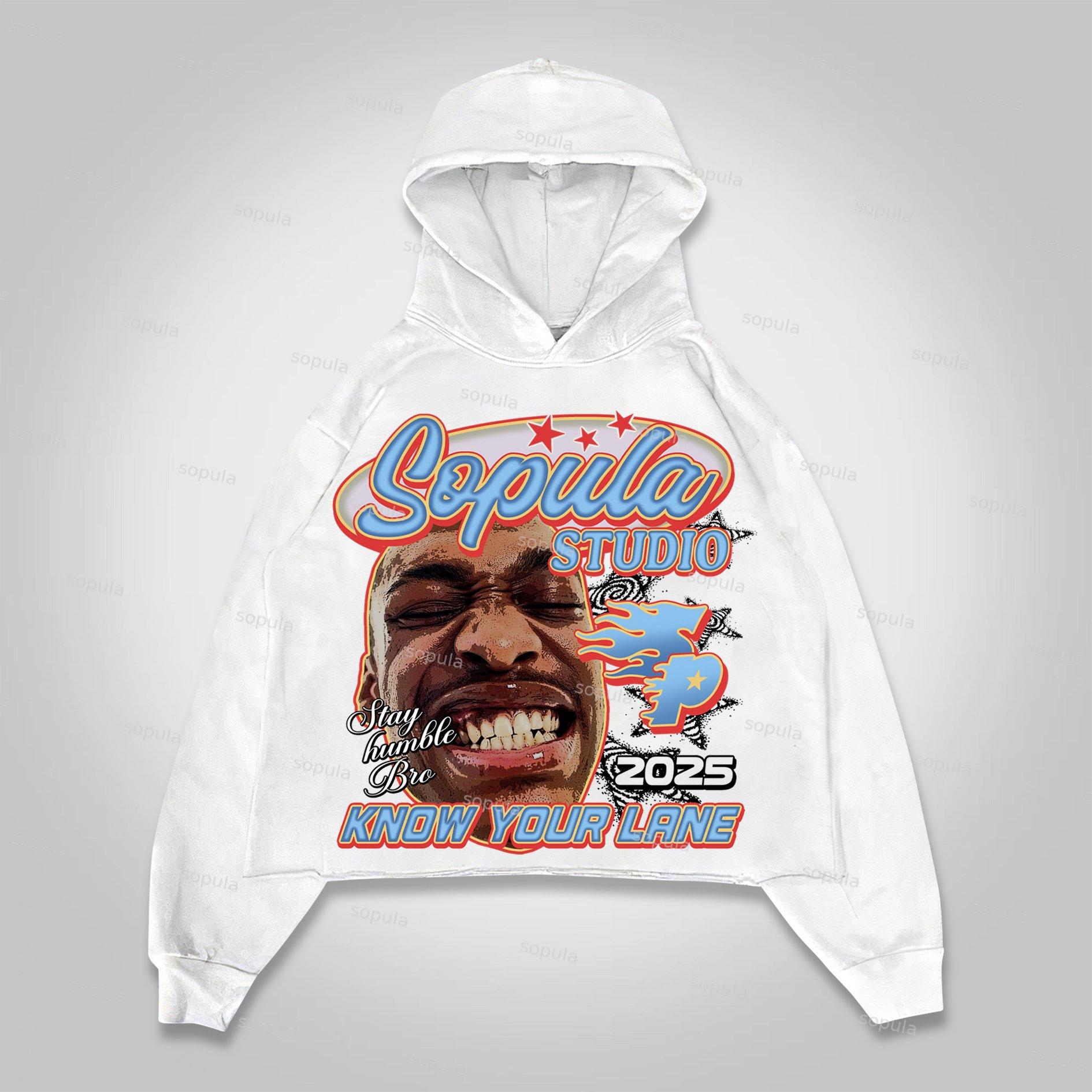 Sopula 2025 Stay Humble, Bro Vintage Street Head Graphic Cropped Hoodie Product Image