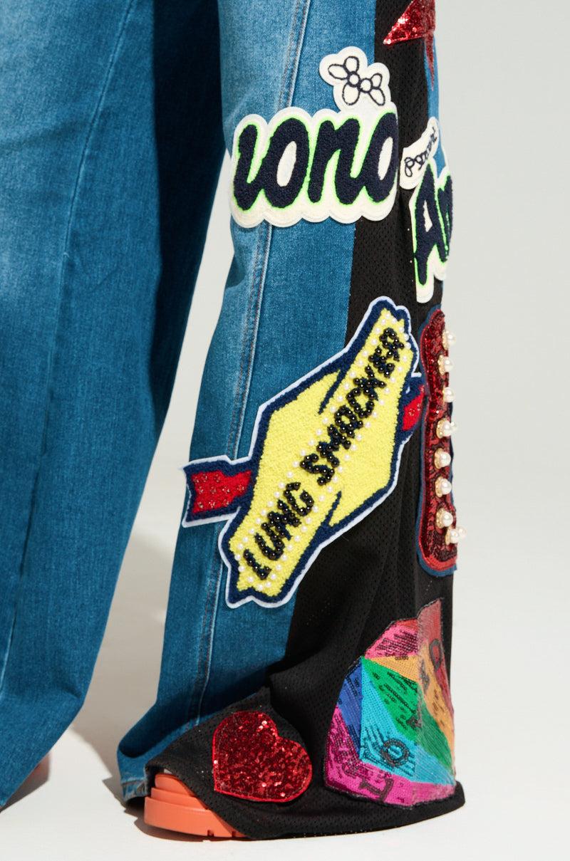 NOT SORRY PATCHWORK DENIM JEANS Product Image