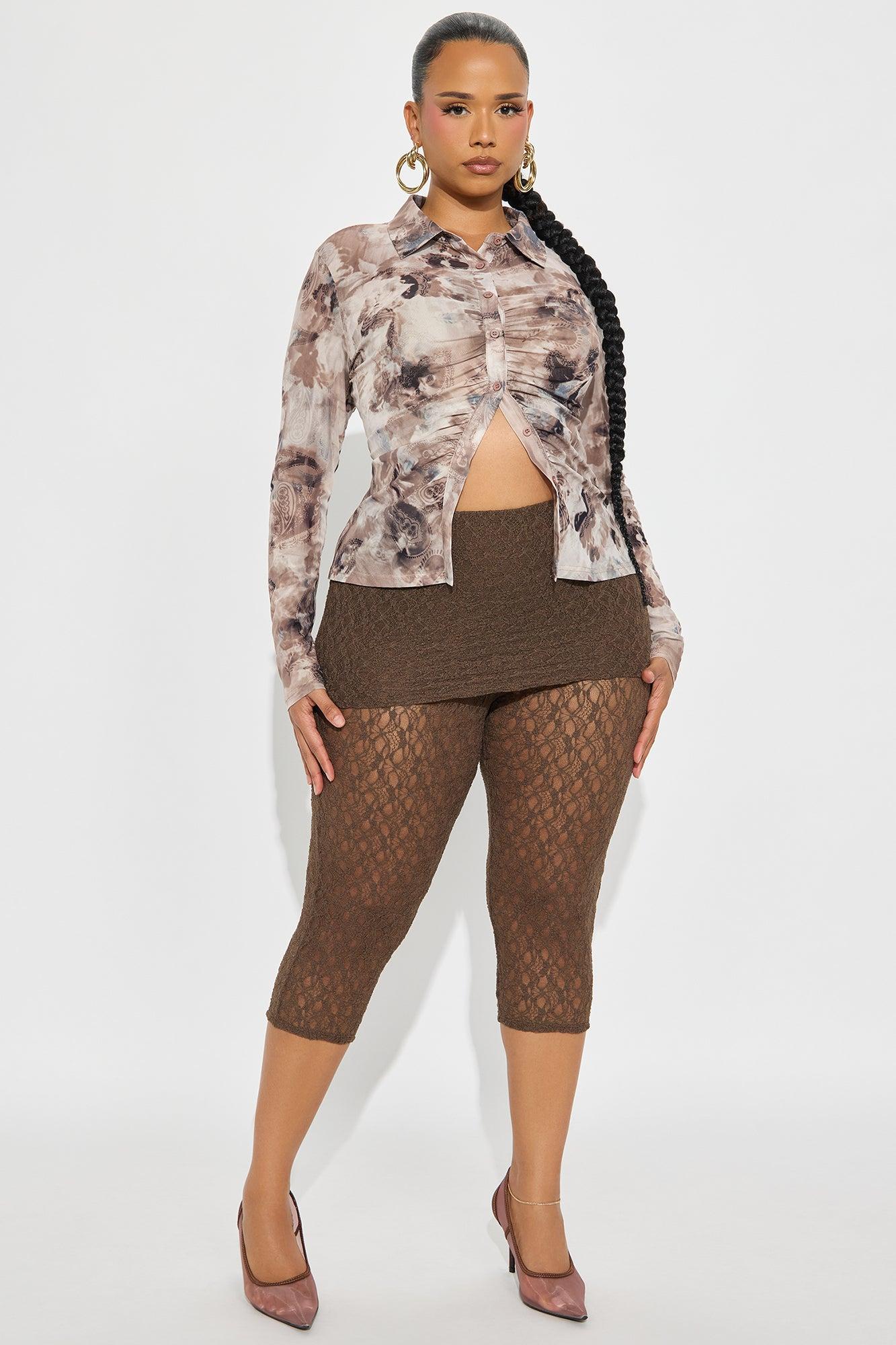 Raylene Mid Rise Lace Capri Legging - Chocolate Product Image