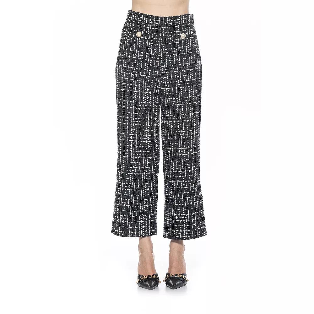 Women's ALEXIA ADMOR Jayden Wide-Leg Tweed Pants, Size: 2, Black White Product Image
