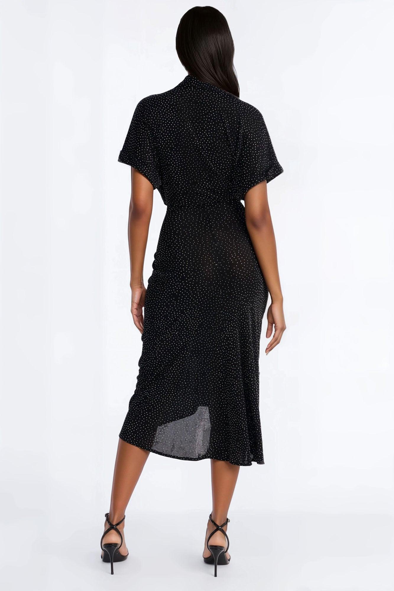 City Mood Rhinestone Slinky Midi Dress - Black Female Product Image