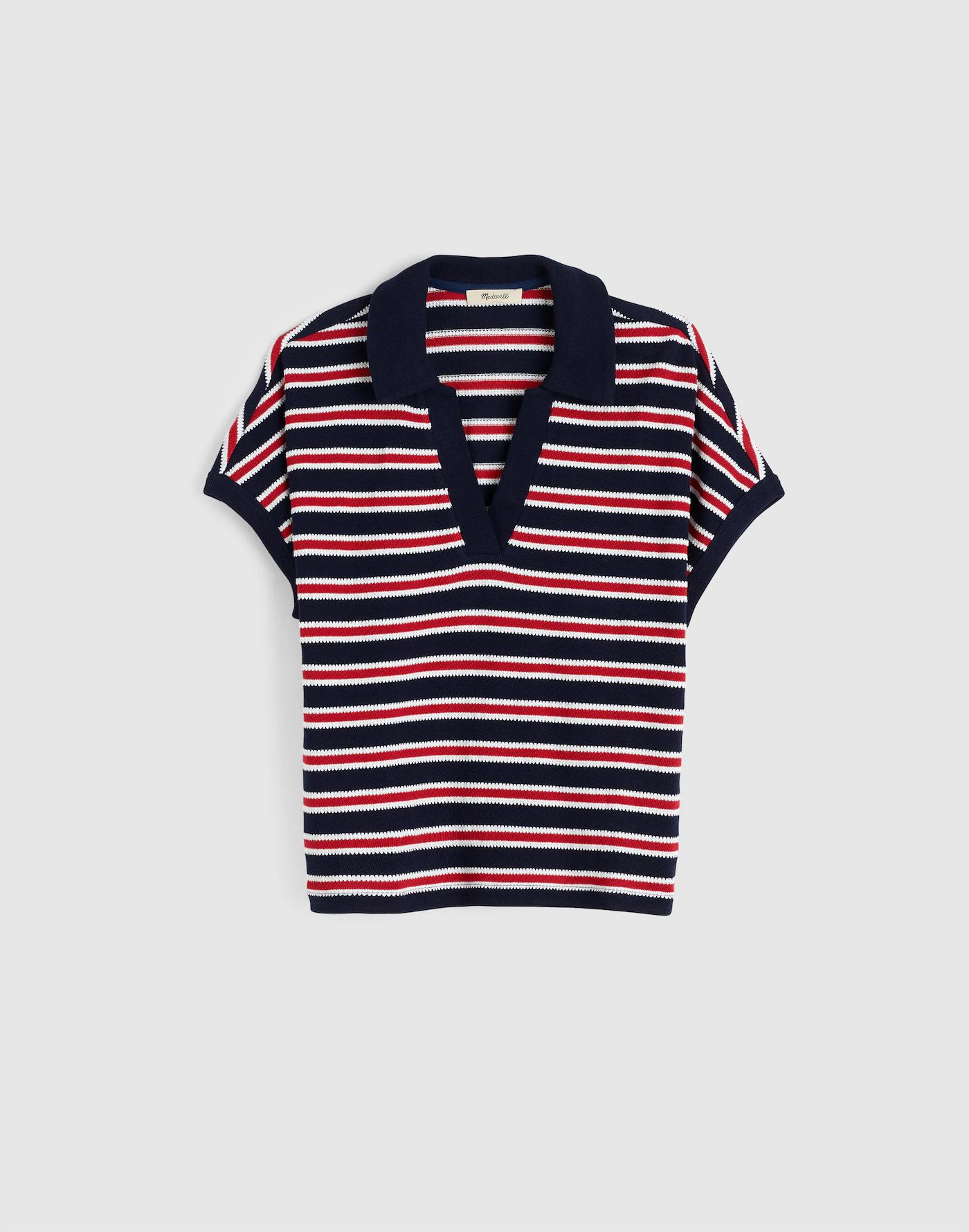 Relaxed V-Neck Polo Shirt in Stripe Product Image