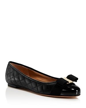 Salvatore Ferragamo Womens Varina Quilted Leather Cap Toe Ballet Flats Product Image