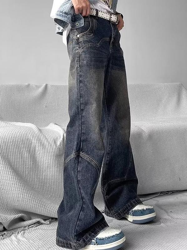 Men's Distressed Splice Loose Jeans Product Image