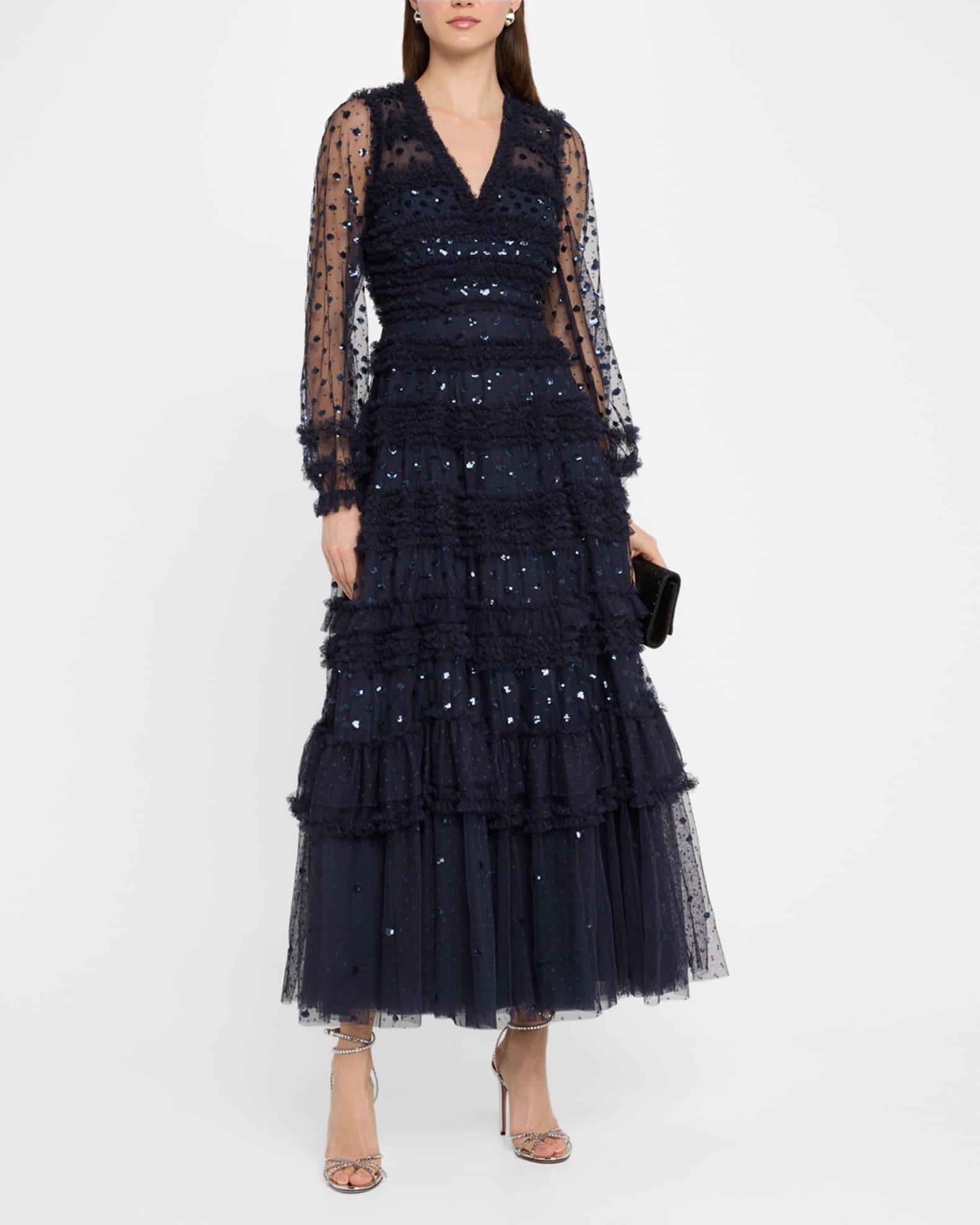 Vivian Tiered Ruffle-Trim Sequin Ankle Gown Product Image