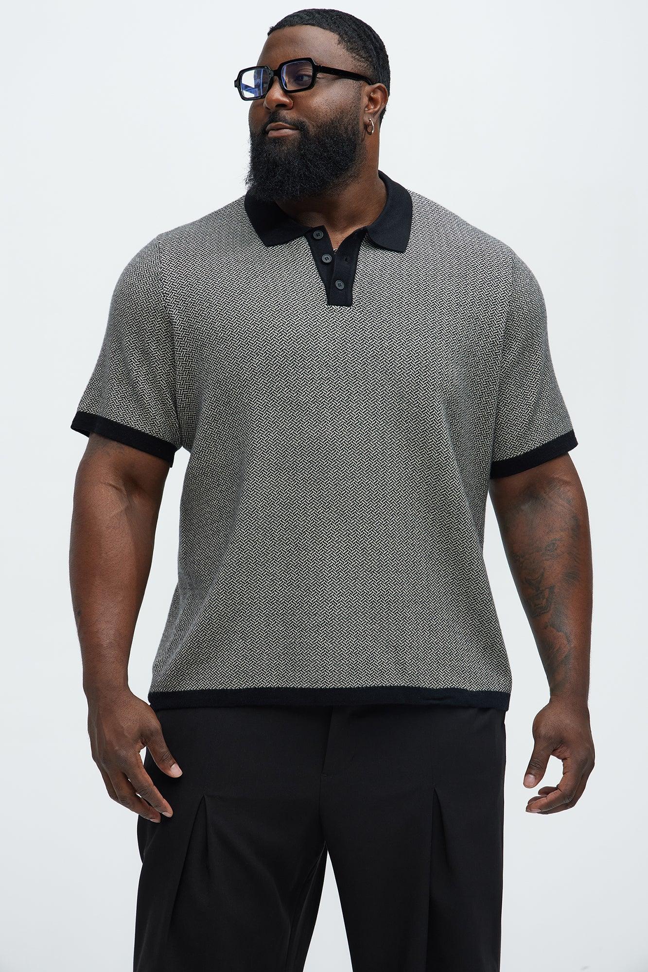 Harry Herringbone Button Down Sweater Polo - Black/combo Product Image