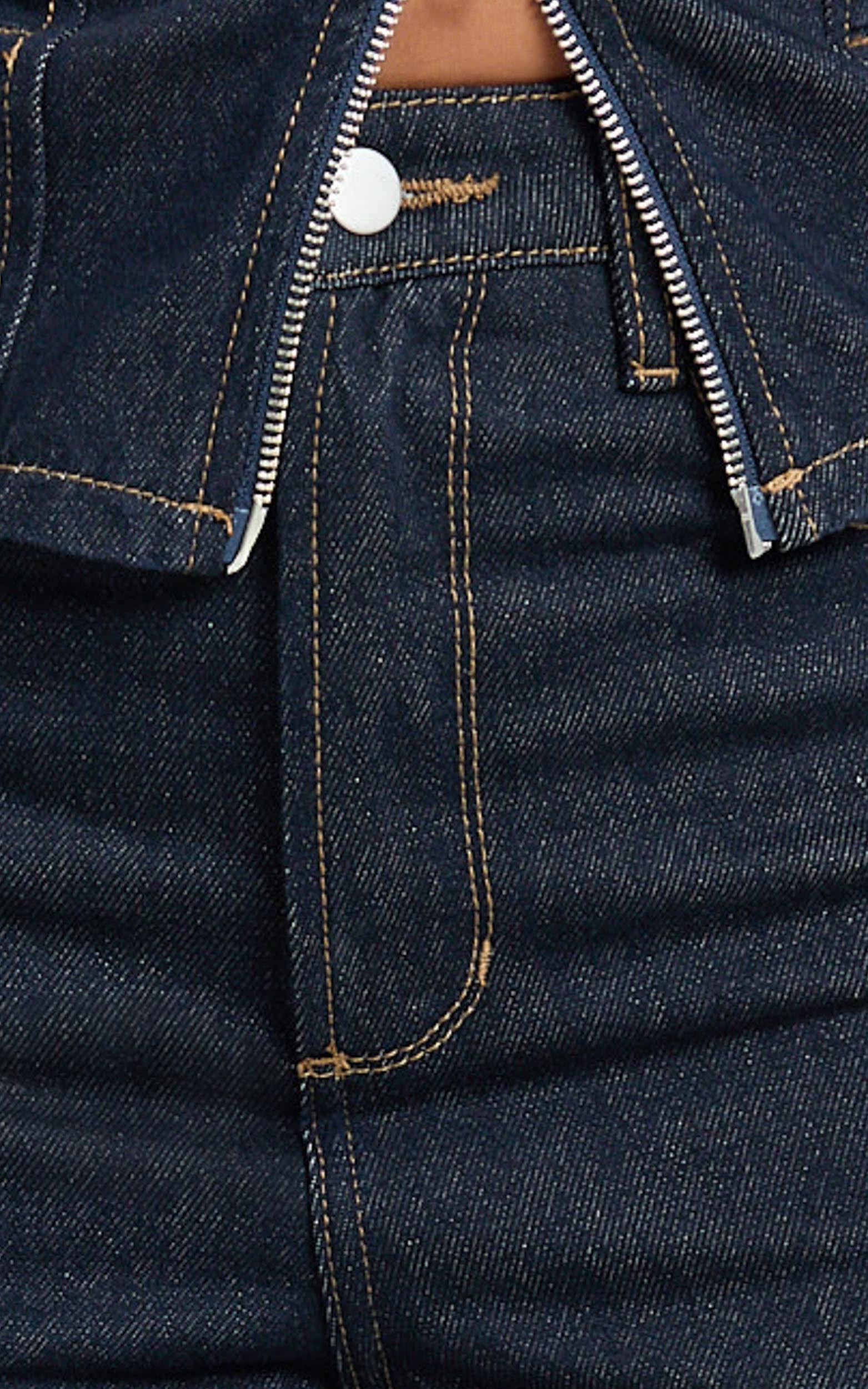 Emman Jeans - High Waisted Cotton Wide Leg Denim Jeans in Raw Denim with Tobacco Stitch Product Image