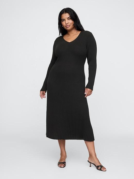 V-Neck Rib Maxi Sweater Dress Product Image