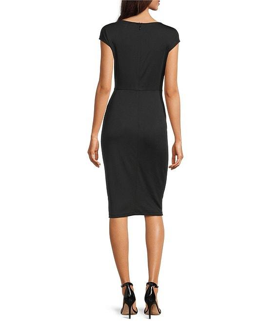 Lauren Ralph Lauren Gervas Stretch Jersey Boat Neck Cap Sleeve Pleated Bamboo O-Ring Waist Sheath Dress Product Image